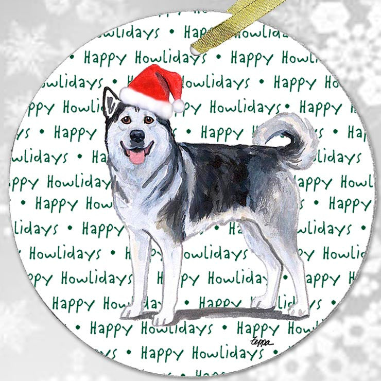 Alaskan Malamute Glass Christmas Ornament - Happy Howliday