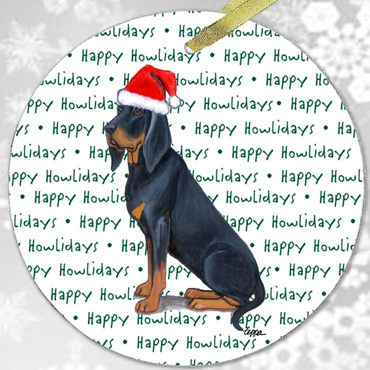 Black and Tan Coonhound Christmas Ornament - Happy Howlidays