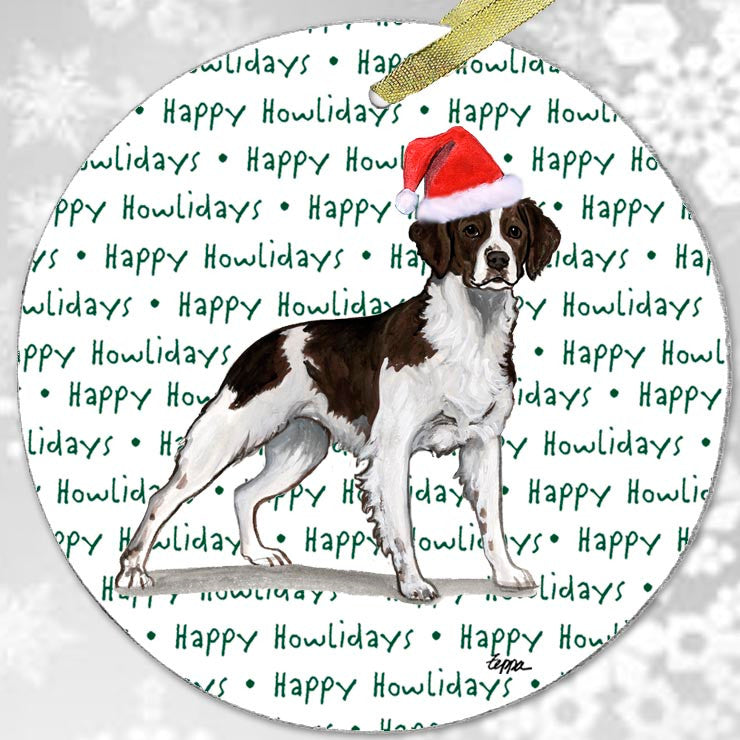 Liver and White Brittany Christmas Ornament - Happy Howlidays