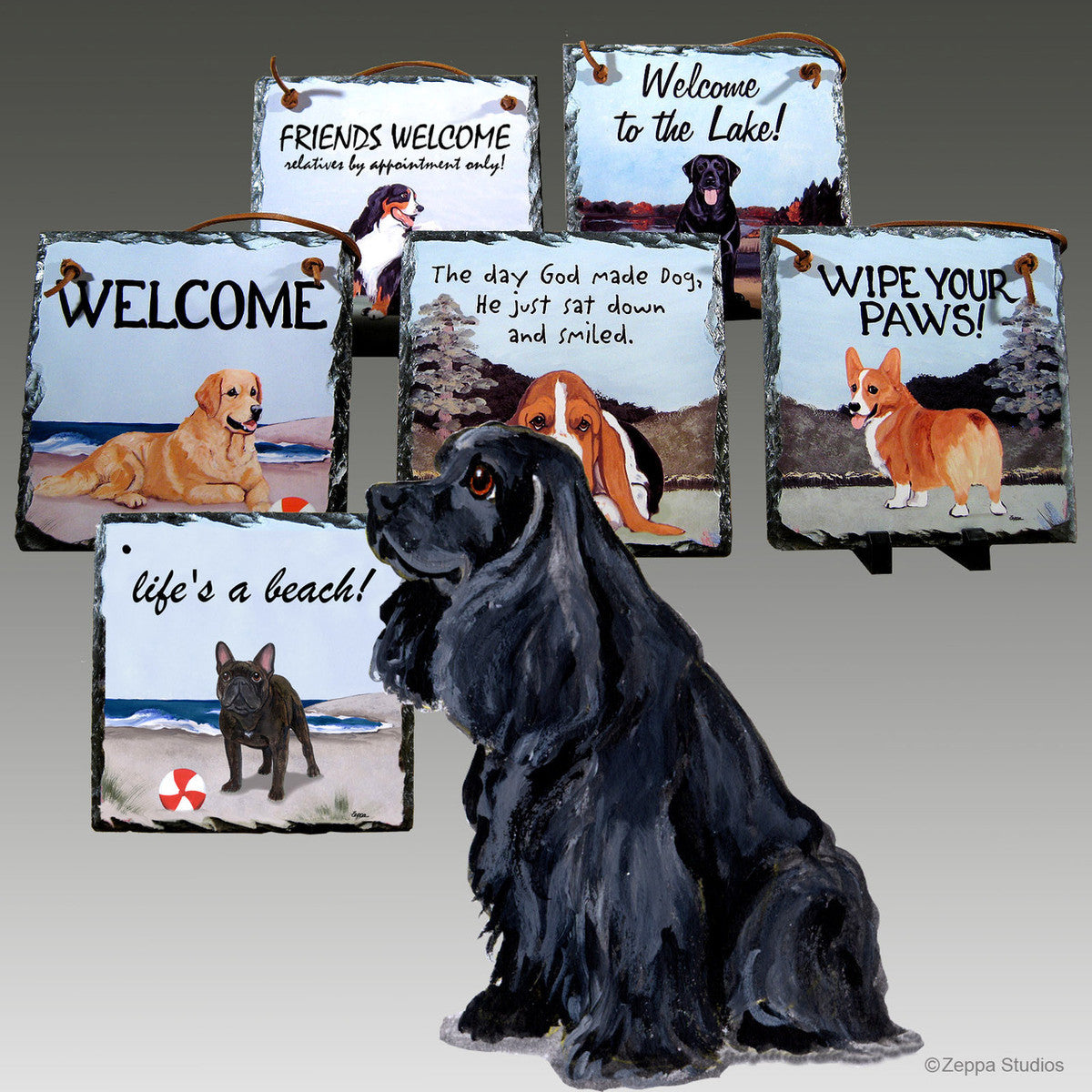 Black American Cocker Slate Signs