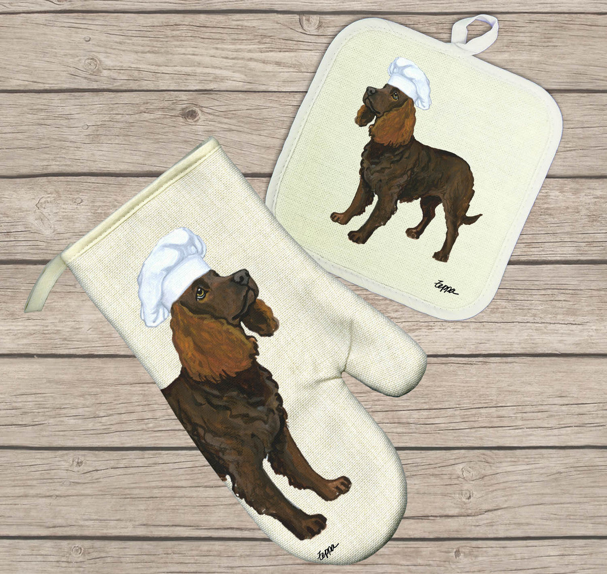 American Water Spaniel Oven Mitt and Pot Holder Set
