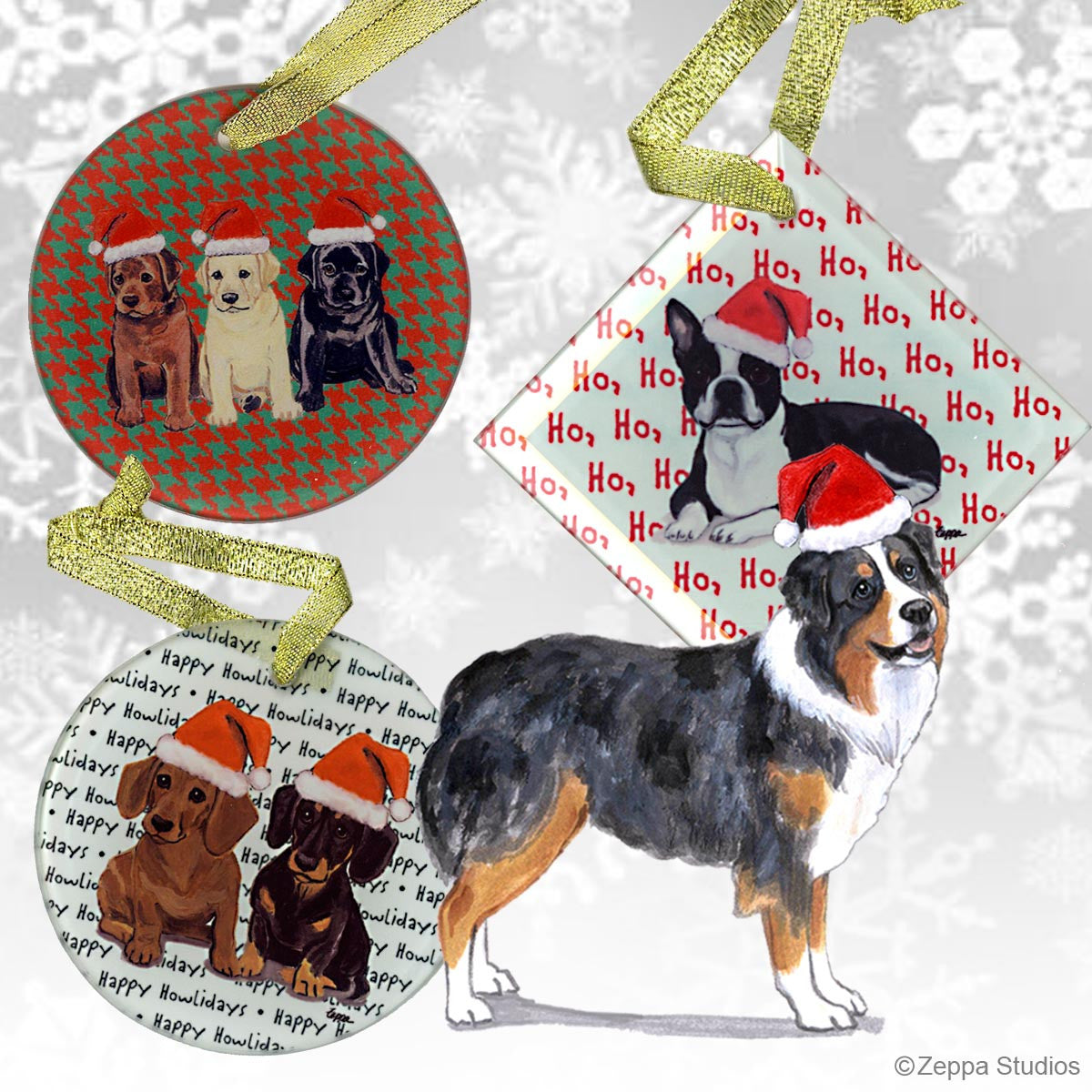 Fur Children Glass Christmas Ornaments - Australian Shepherd