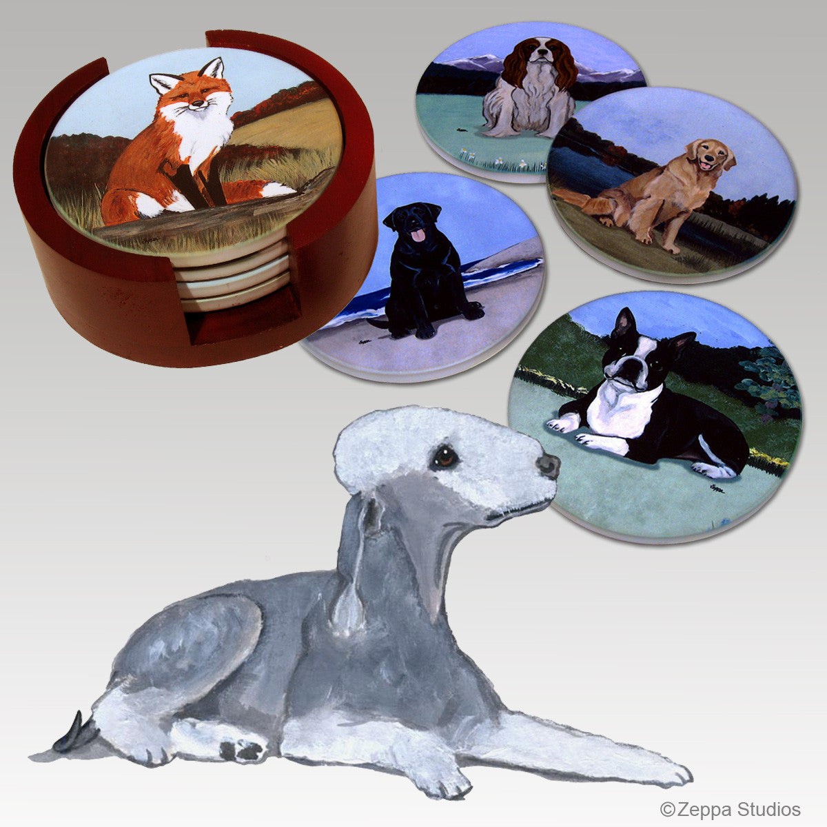 Bedlington Terrier Bisque Coaster Set