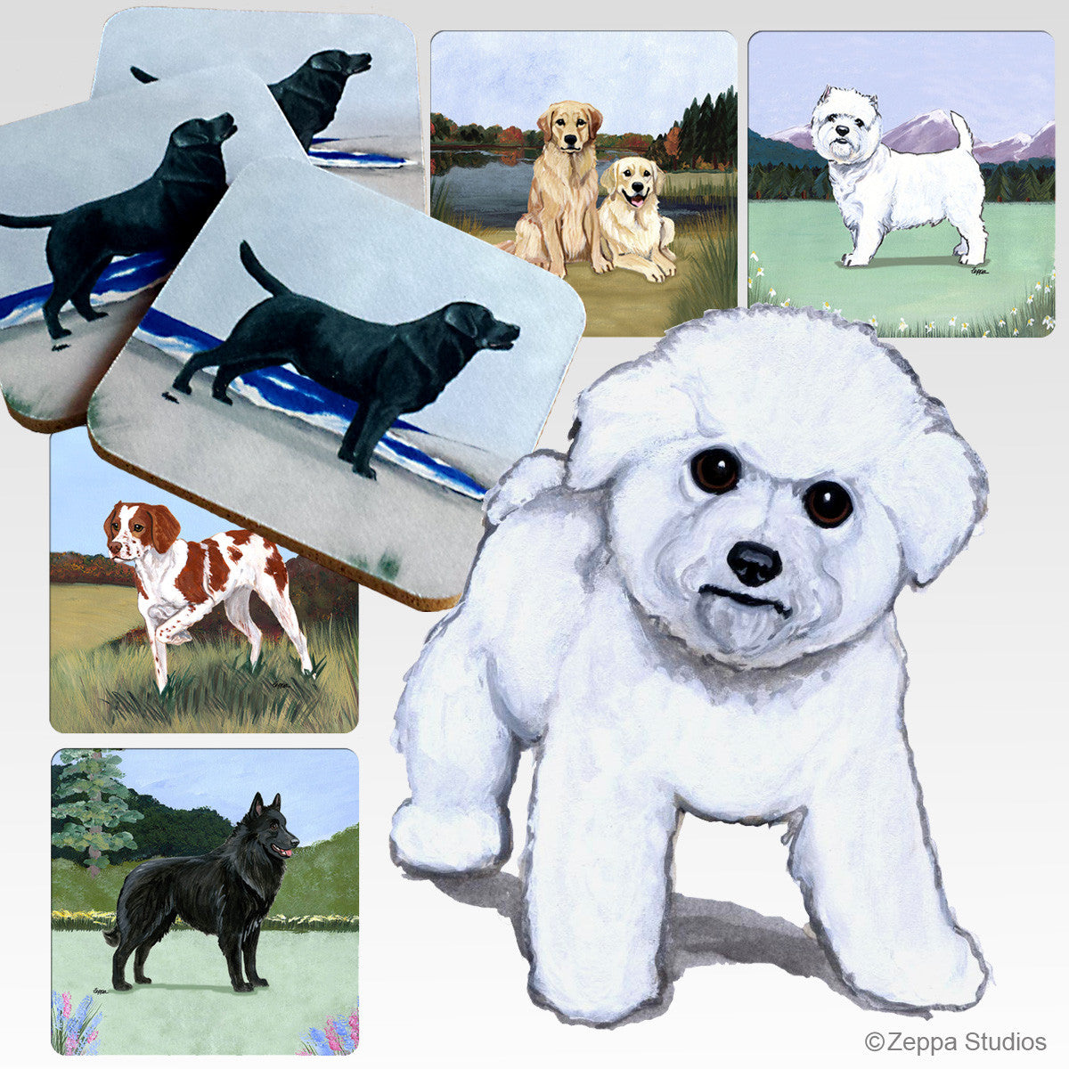 Bichon Pup Scenic Coasters