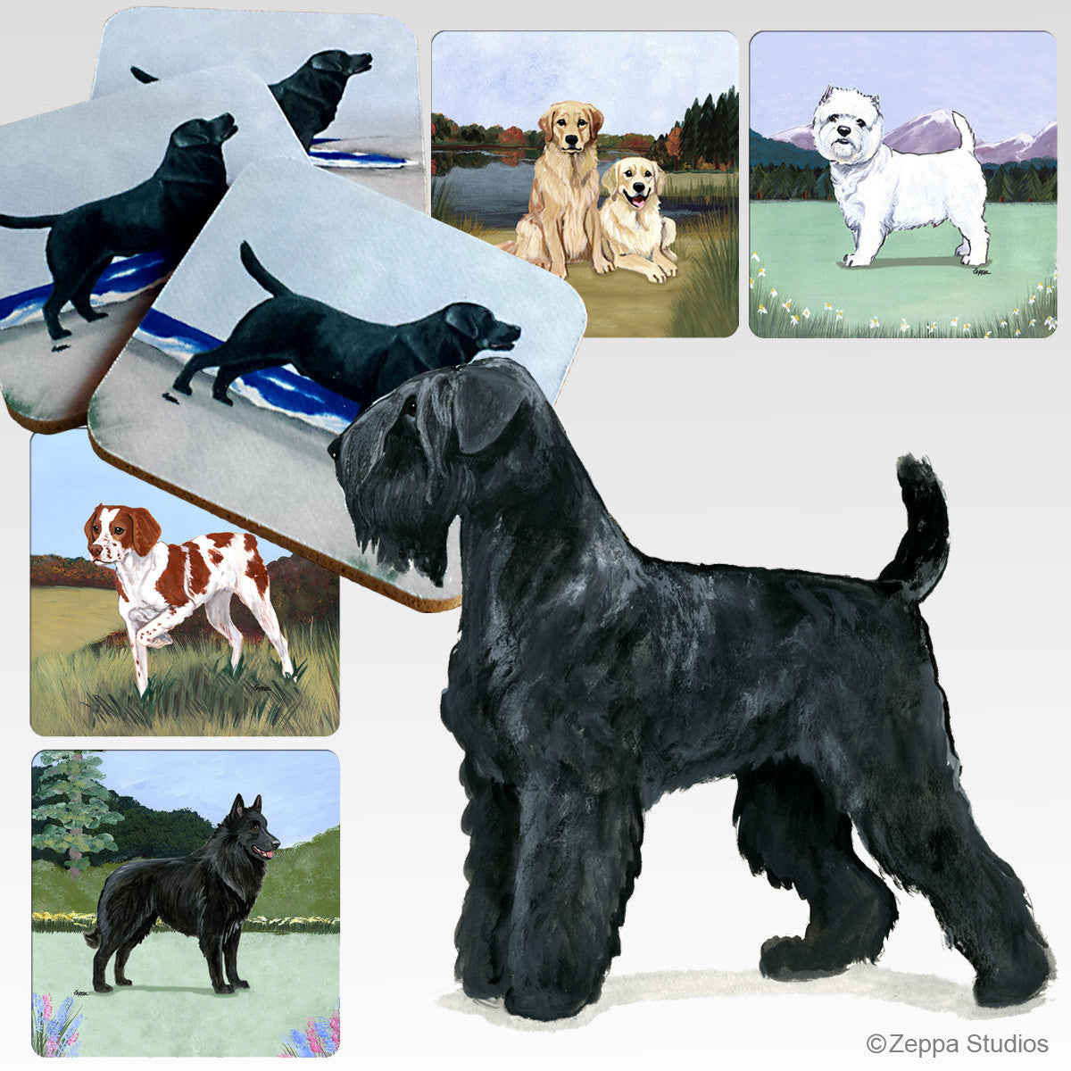 Black Russian Terrier Scenic Coasters