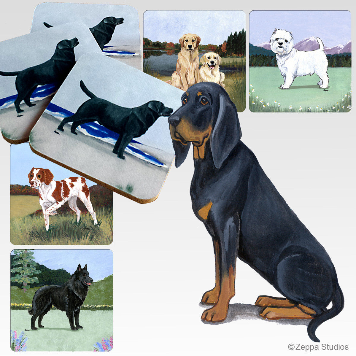 Black n Tan Coonhound Scenic Coasters