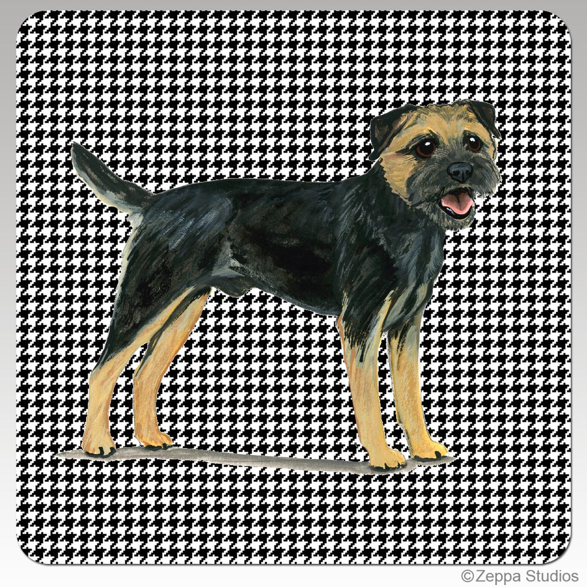 Black and Tan Border Terrier Houndzstooth Coasters