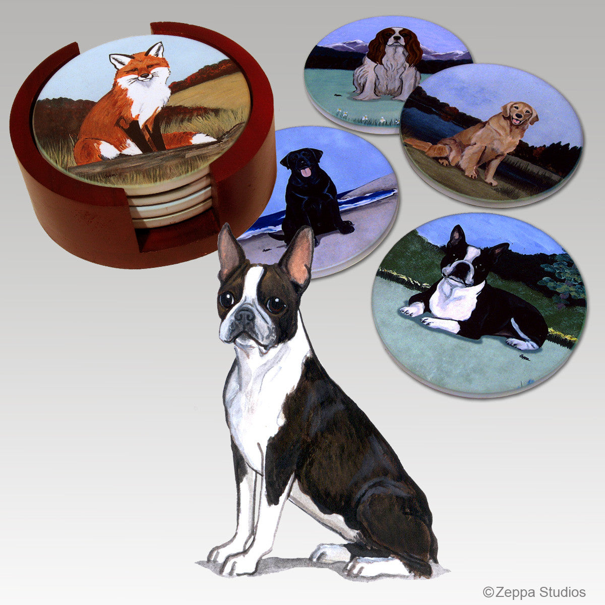 Boston Terrier Bisque Coaster Set