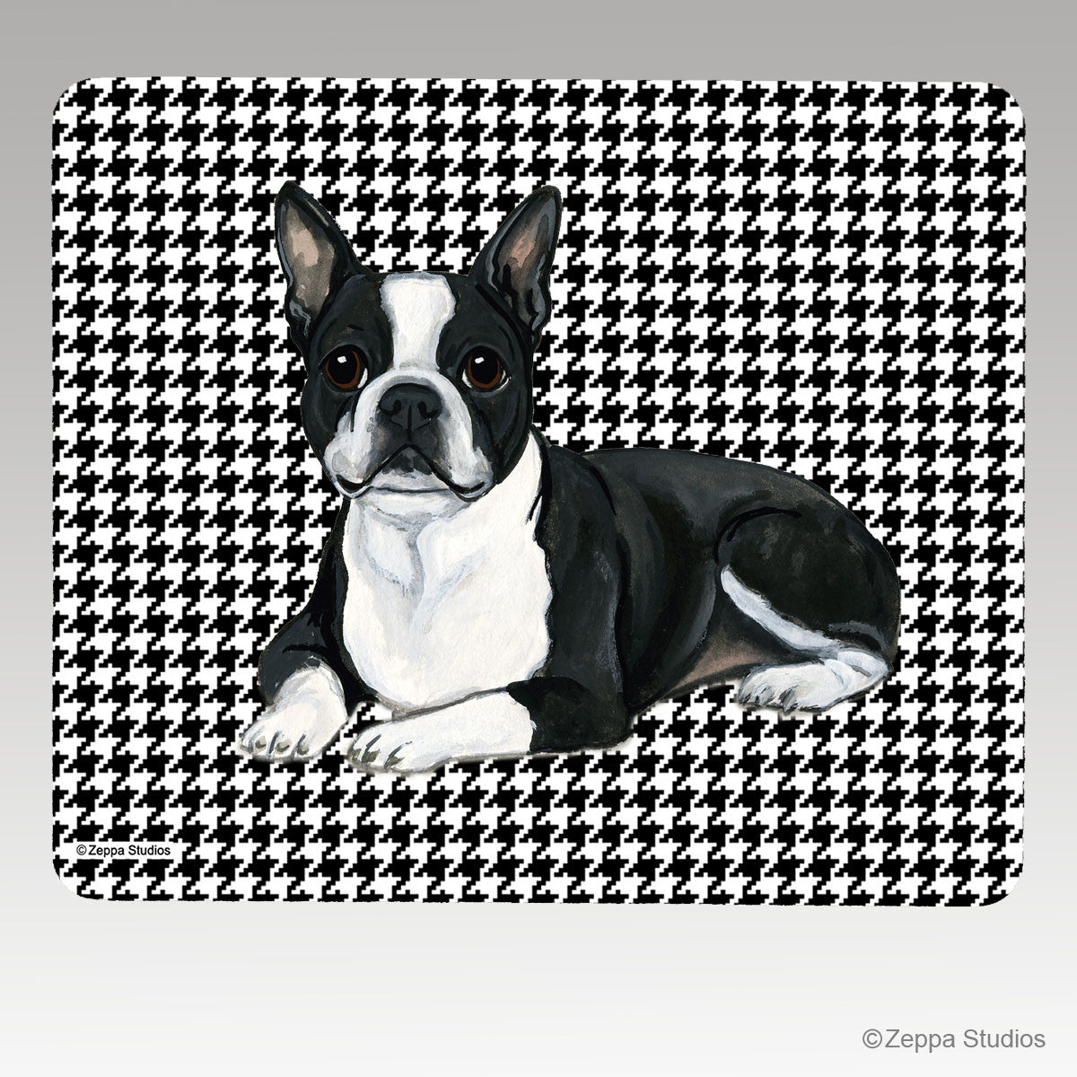 Boston Terrier Lying Down Houndstooth Mouse Pad