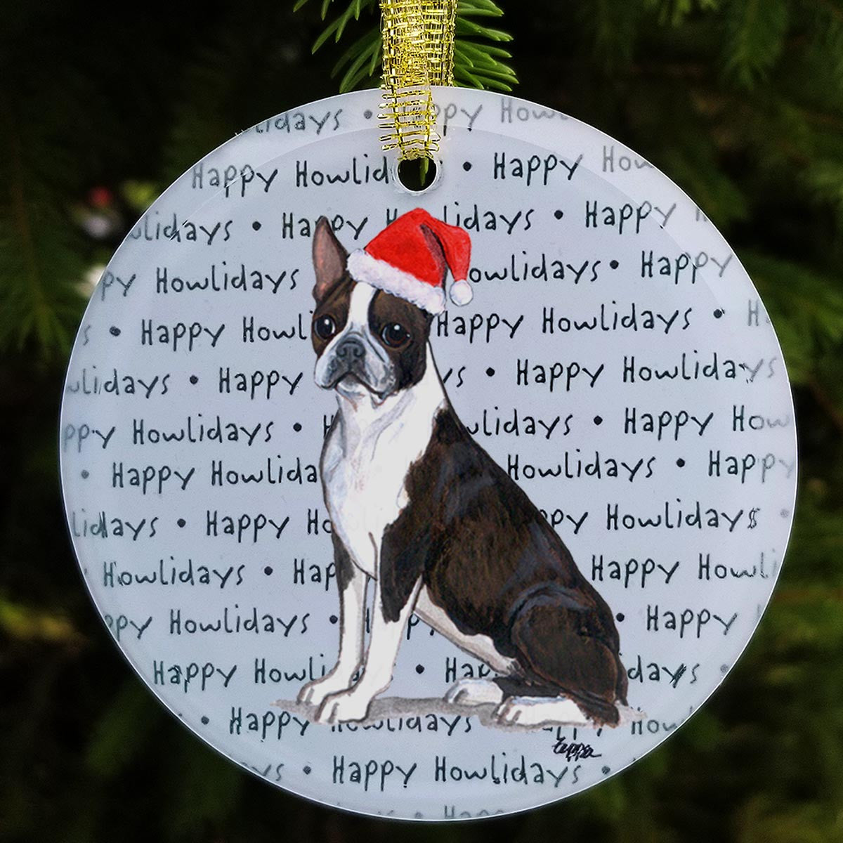 Boston Terrier Christmas Ornament - Happy Howlidays