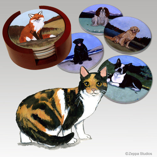 Calico Cat  Bisque Coaster Set