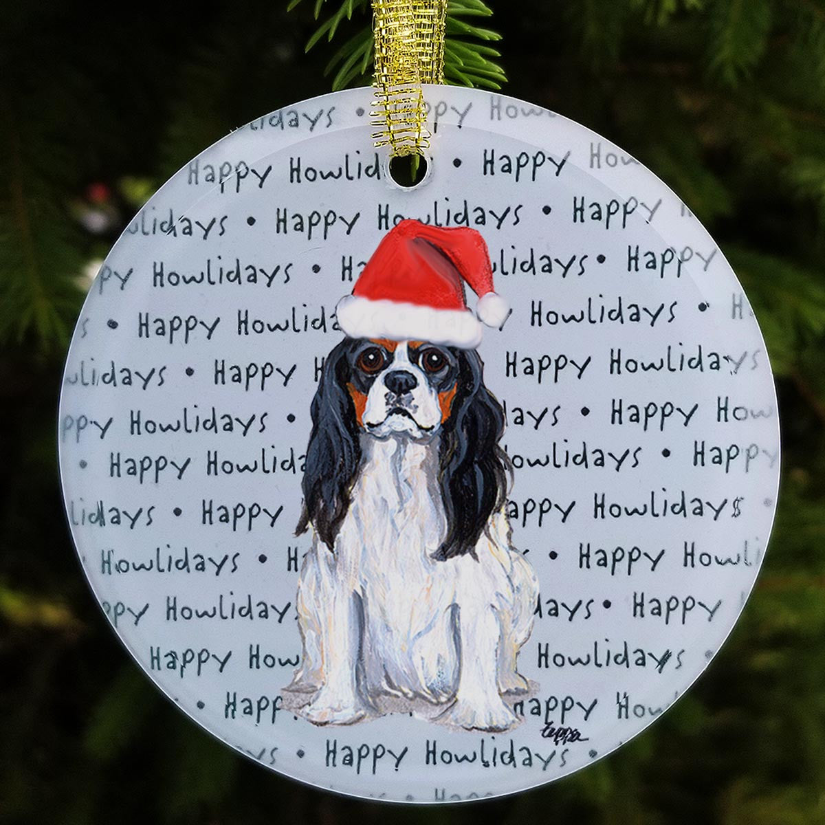 Cavalier King Charles Tri Color Christmas Ornaments - Happy Howlidays