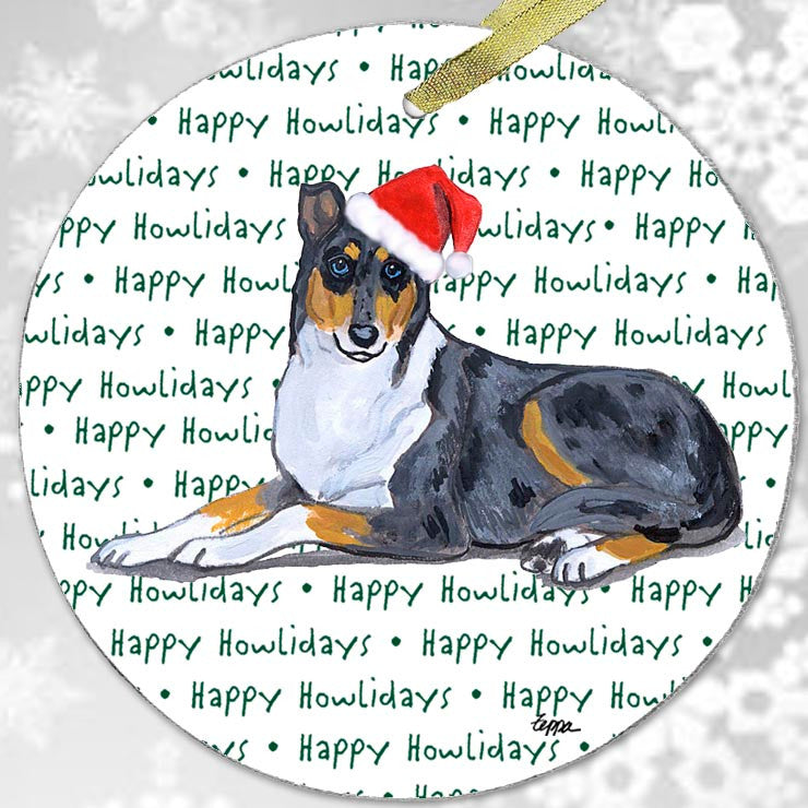 Smooth Collie Christmas Ornament - Happy Howlidays