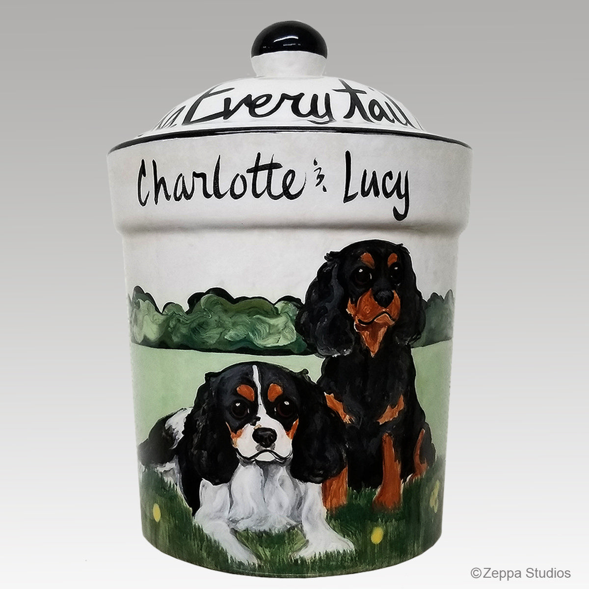 Hand Painted Custom Treat Jar by Zeppa Studios, Two Cavaliers