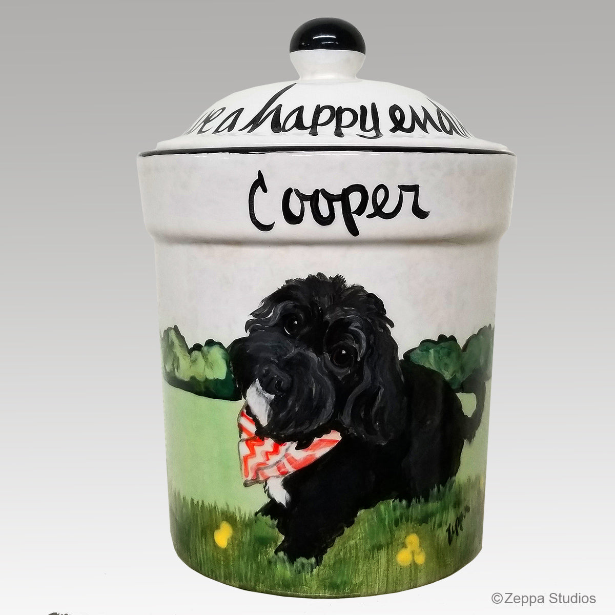 Hand Painted Custom Treat Jar by Zeppa Studios, Cooper