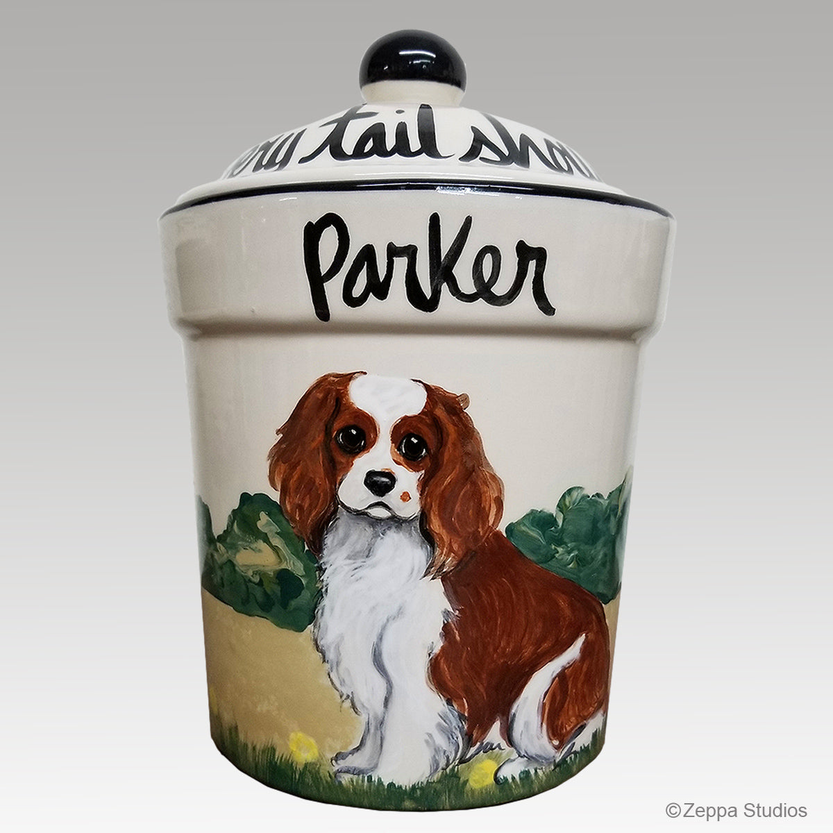 Hand Painted Custom Treat Jar by Zeppa Studios, Cavalier King Charles