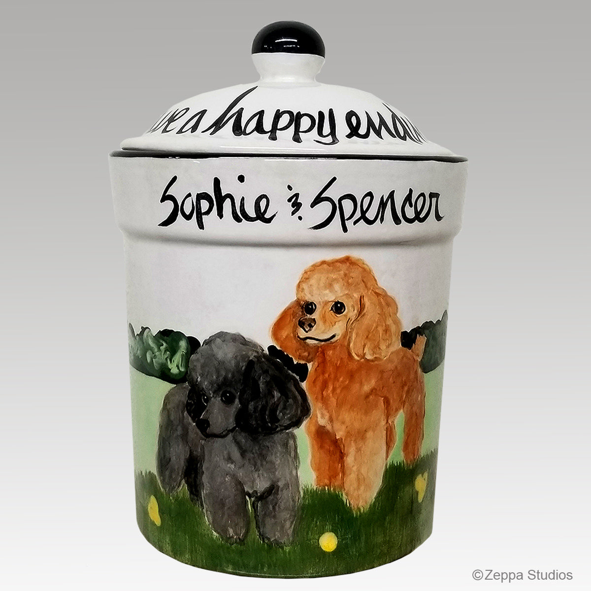 Hand Painted Custom Treat Jar by Zeppa Studios, Two Toy Poodles