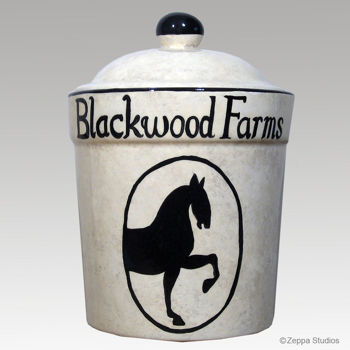 Custom Hand Painted Ceramic Treat Jar, "Blackwood Farms", by Zeppa Studios