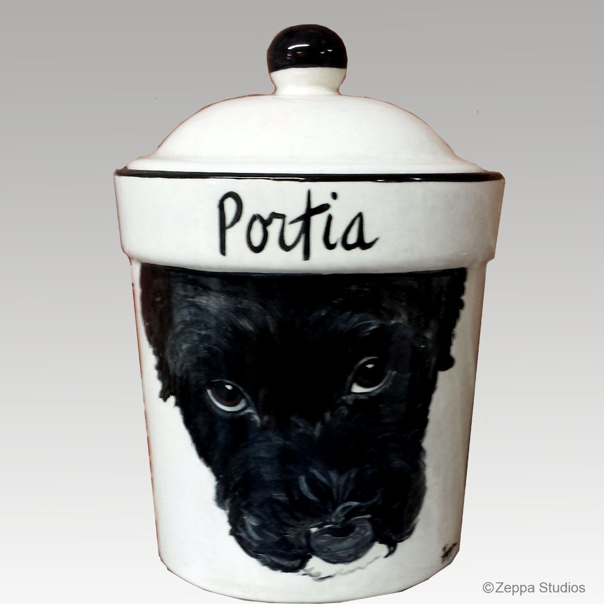 Custom Hand Painted Ceramic Treat Jar, "Portia" by Zeppa Studios