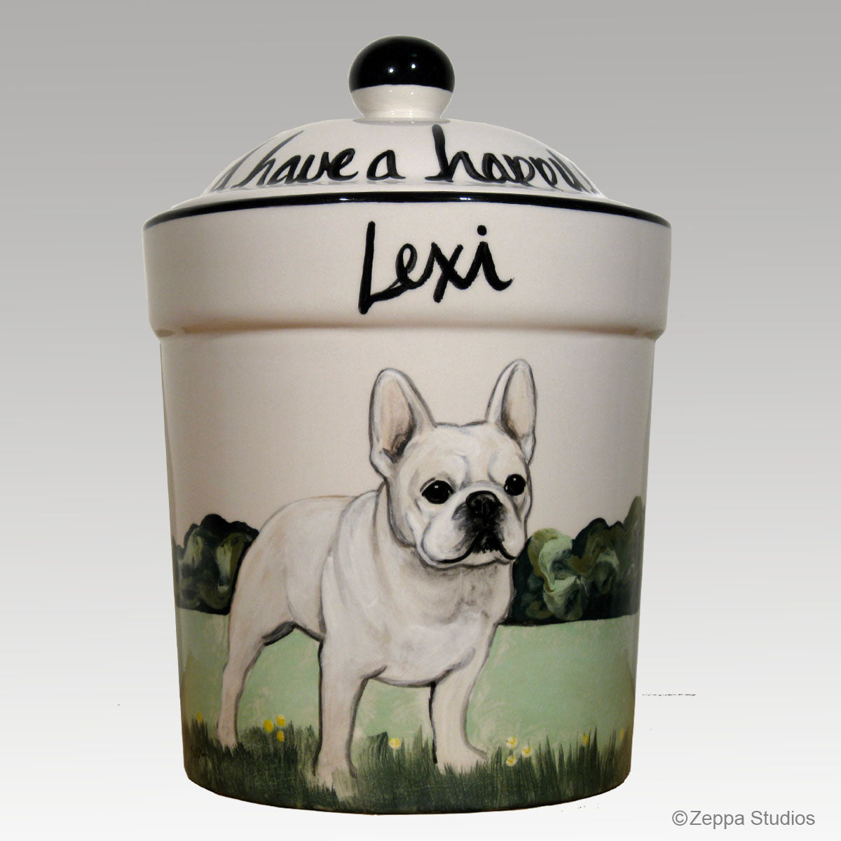 Custom Hand Painted Personalized  Treat Jar by Zeppa Studios, French Bulldog