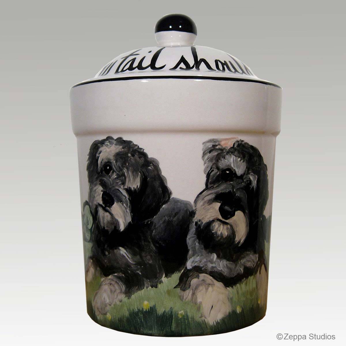 Hand Painted Custom Treat Jar by Zeppa Studios, Two Schnauzers