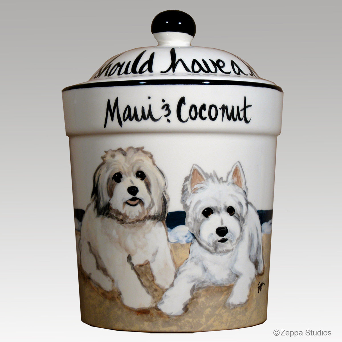 Hand Painted Custom Treat Jar by Zeppa Studios, 2 dogs