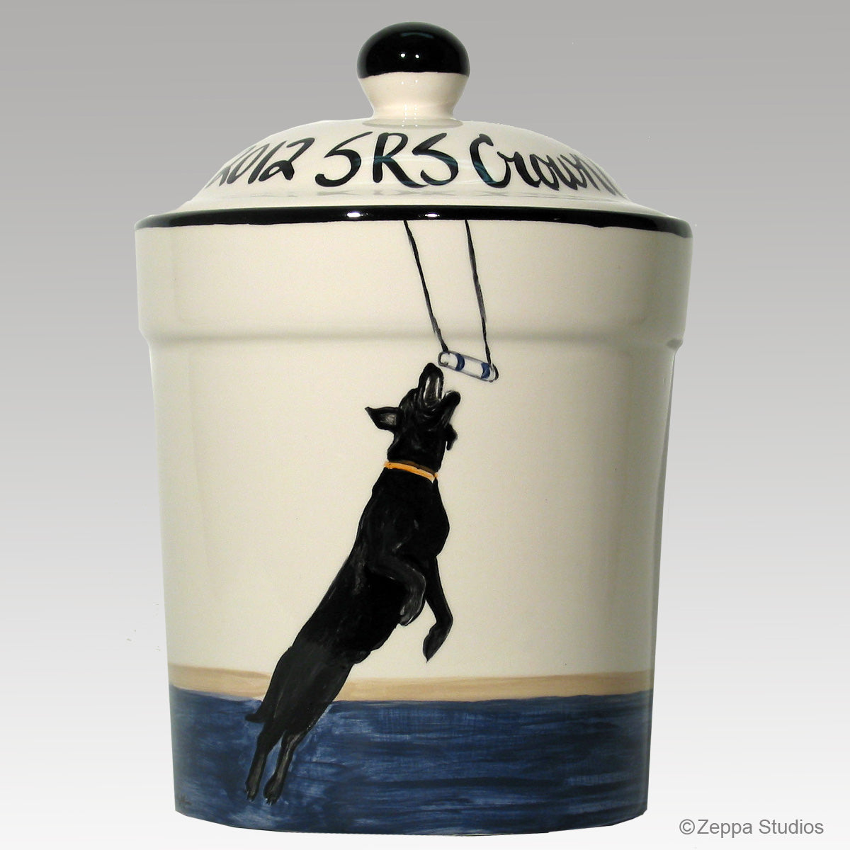 Hand Painted Custom Ceramic Treat Jar, Dock Dog