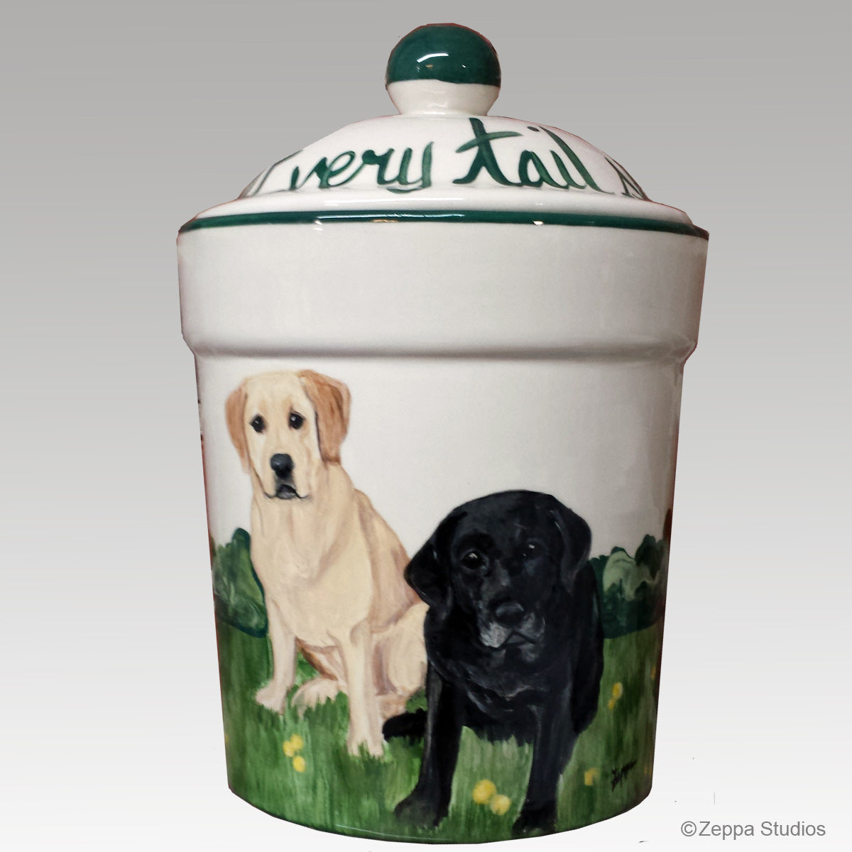 Hand Painted Custom Treat Jar by Zeppa Studios, Two Labradors