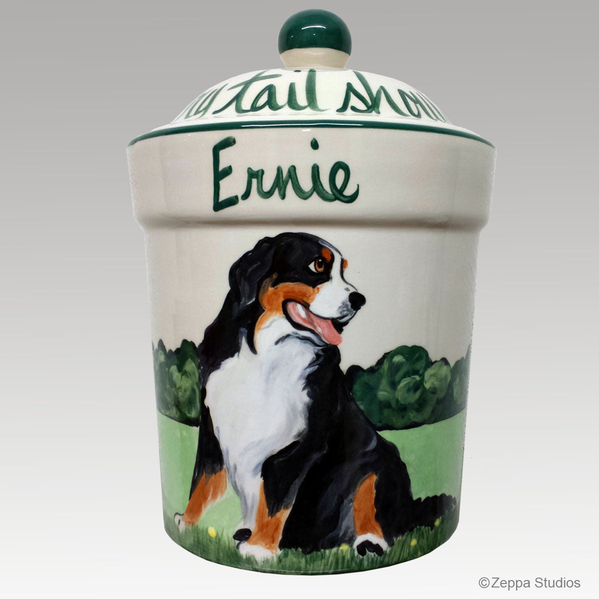 Hand Painted Custom Ceramic Treat Jar, Bernese Mountain Dog