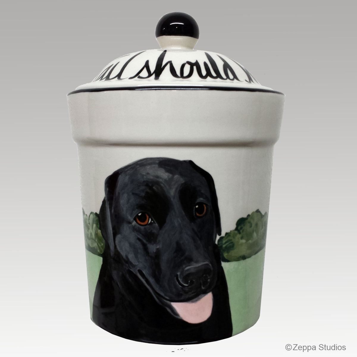 Custom Hand Painted Ceramic Treat Jar by Zeppa Studios, Black Lab
