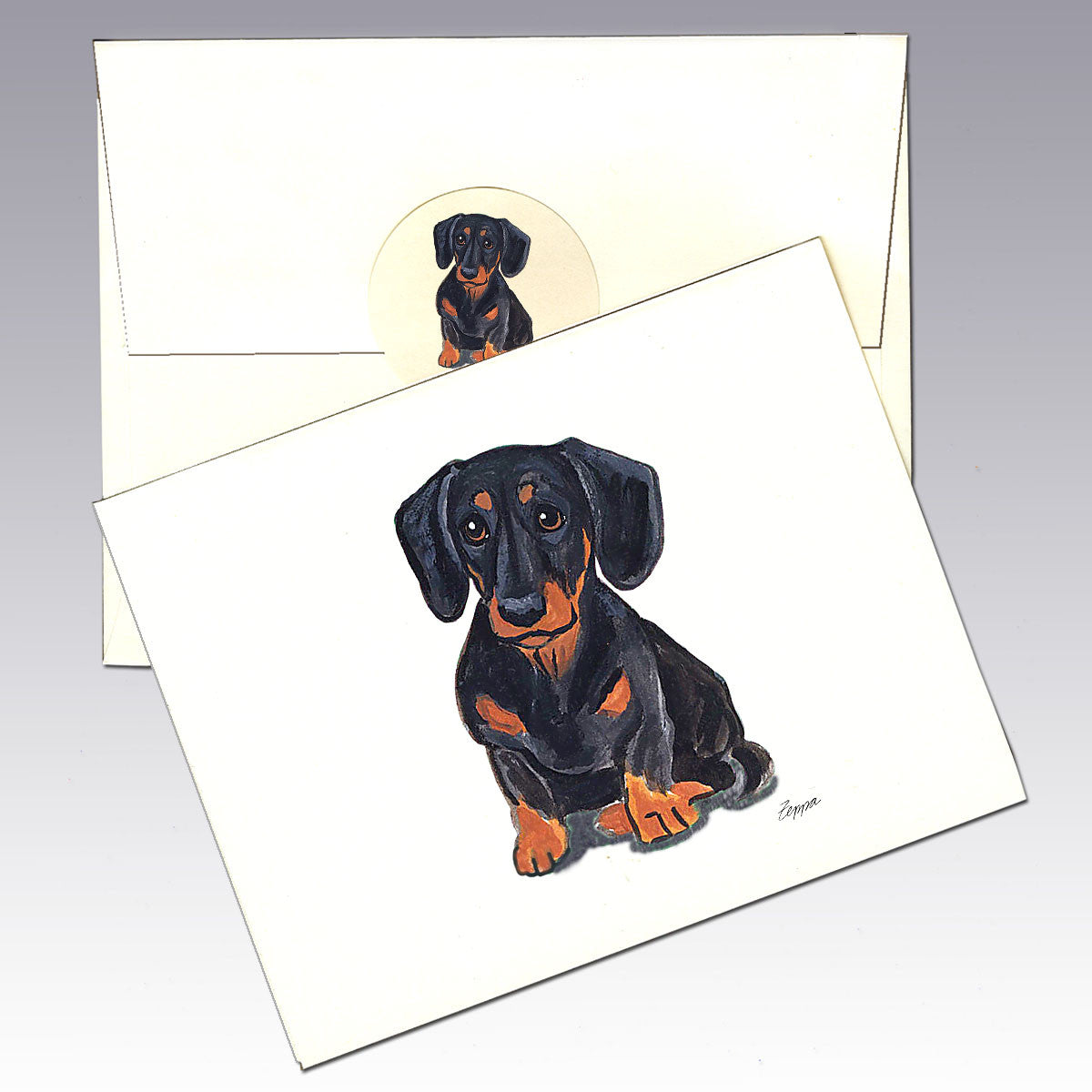 Smooth Coated Black and Tan Dachshund Note Cards