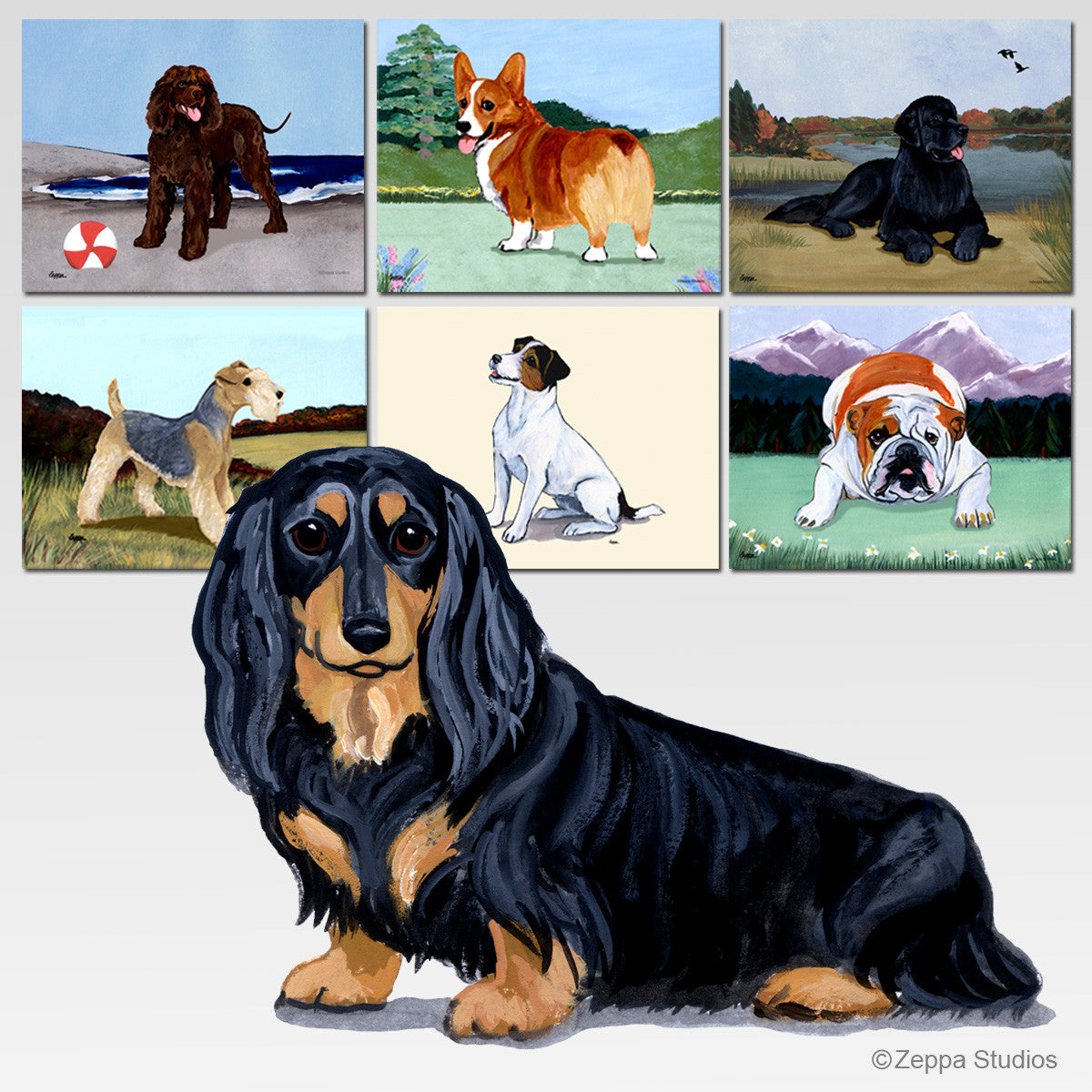 Black N Tan Longhair Dachshund Scenic Mouse Pads
