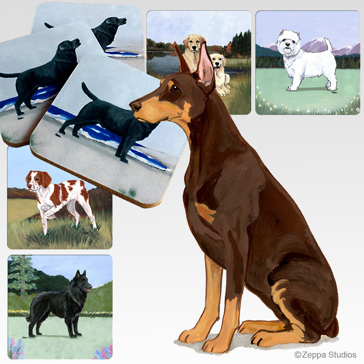 Red Doberman Scenic Coasters