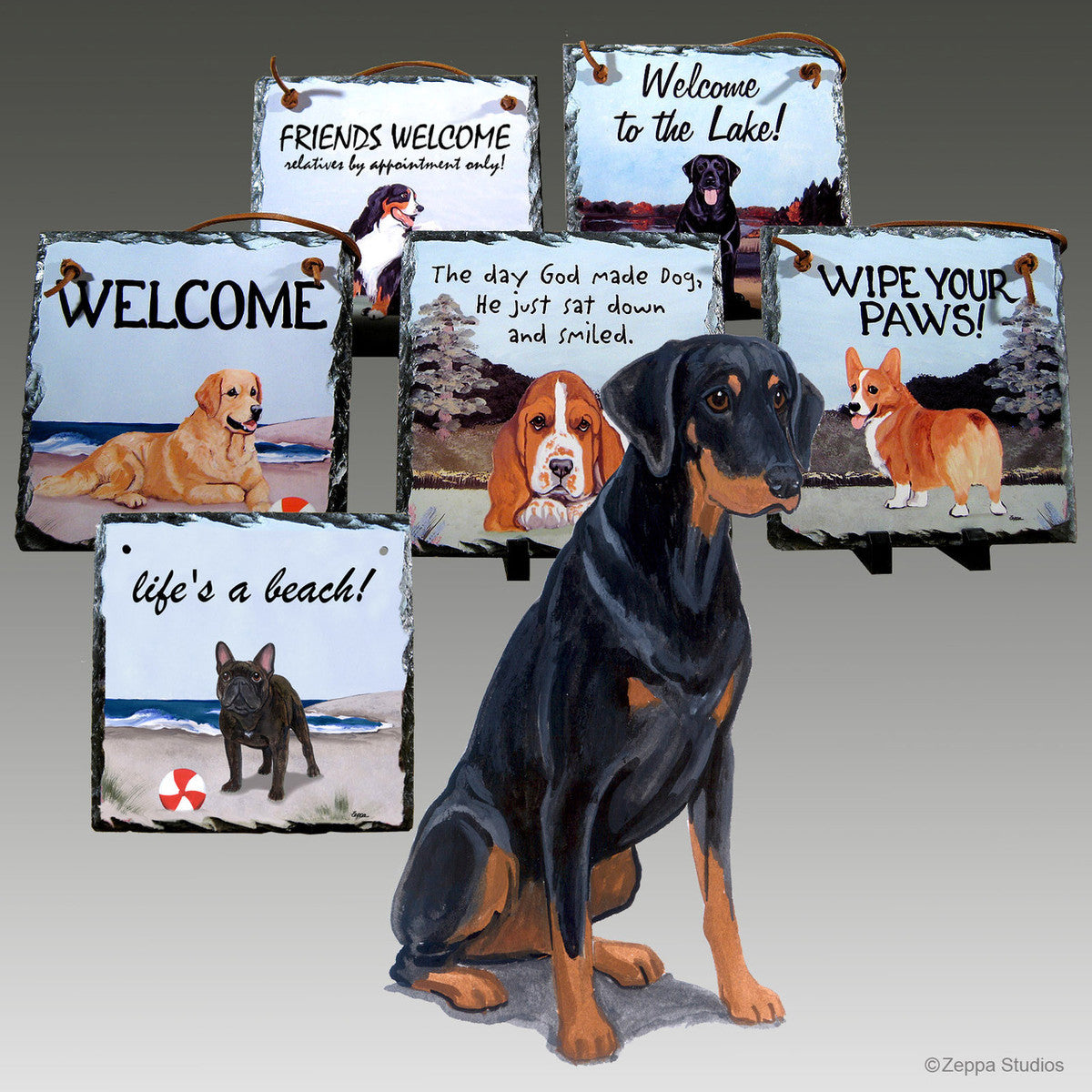 Natural Eared Doberman Slate Signs