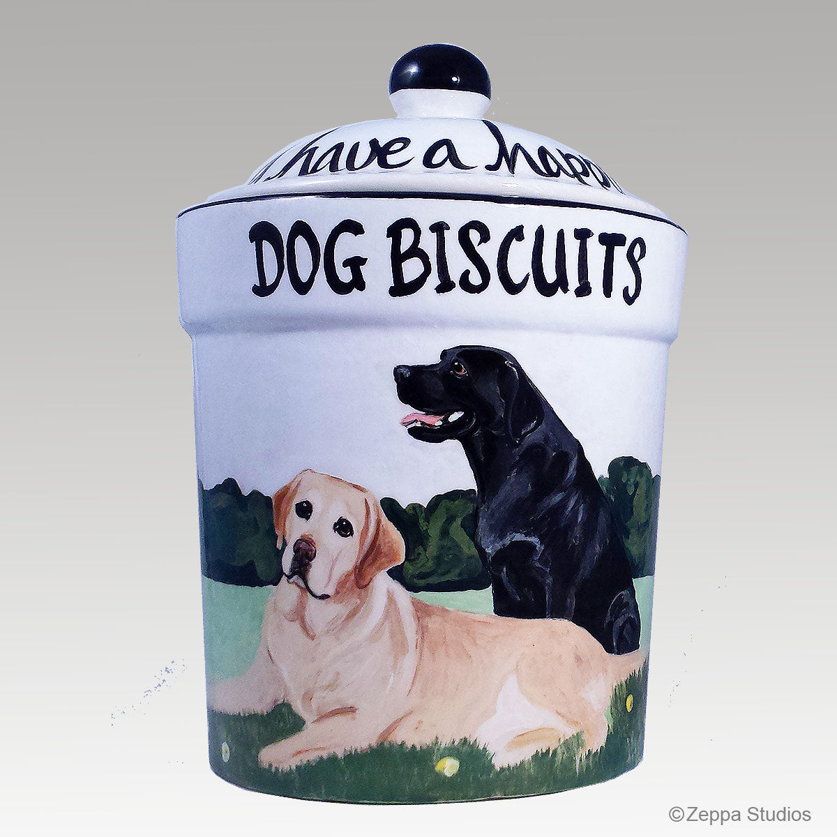 Custom Hand Painted Treat Jar by Zeppa Studios, Yellow and Black Lab