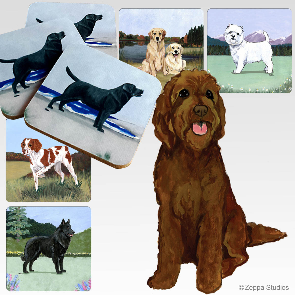 Brown Labradoodle Scenic Coasters
