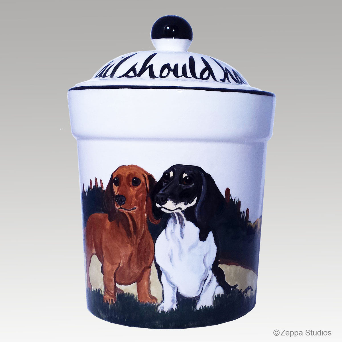 Custom Hand Painted Treat Jar, 2 Dachshunds by Zeppa Studios