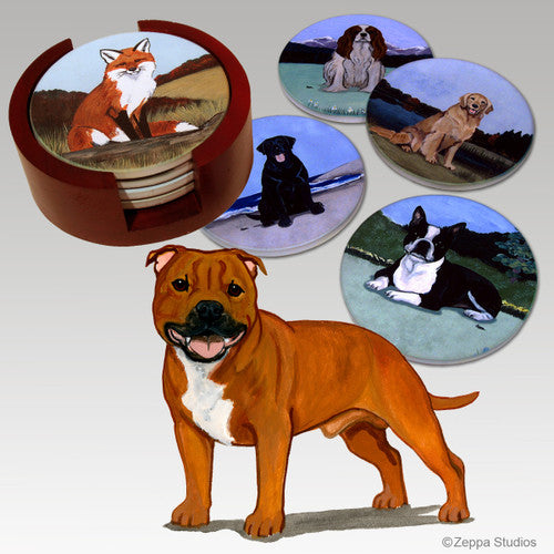 English Staffordshire Terrier Bisque Coaster Set