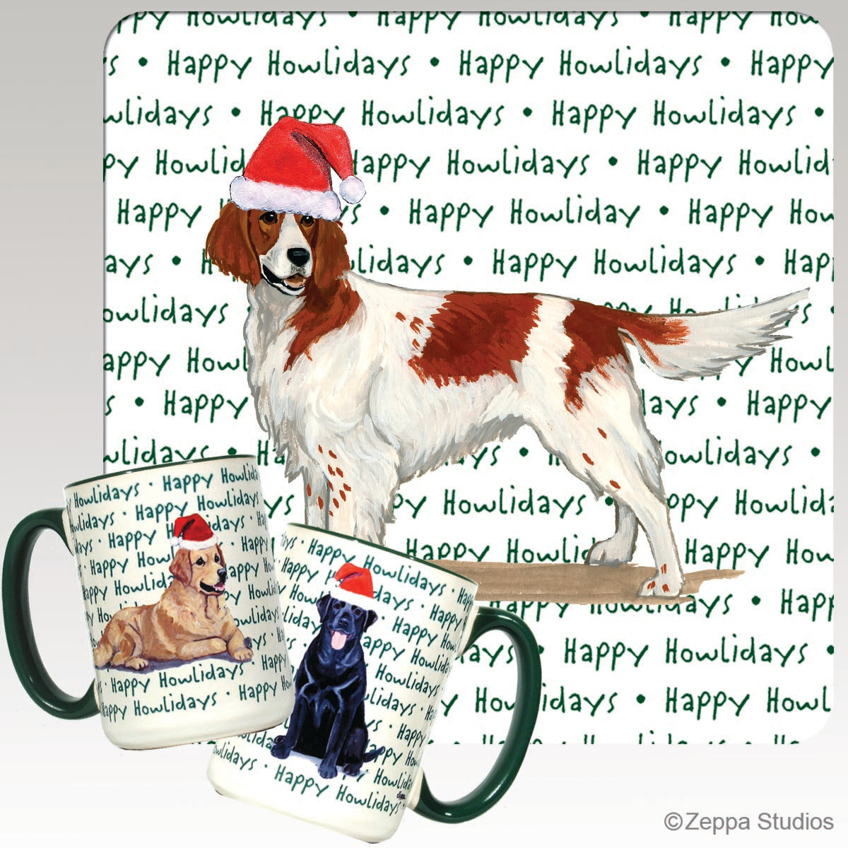 Irish Red & White Setter Christmas Mugs