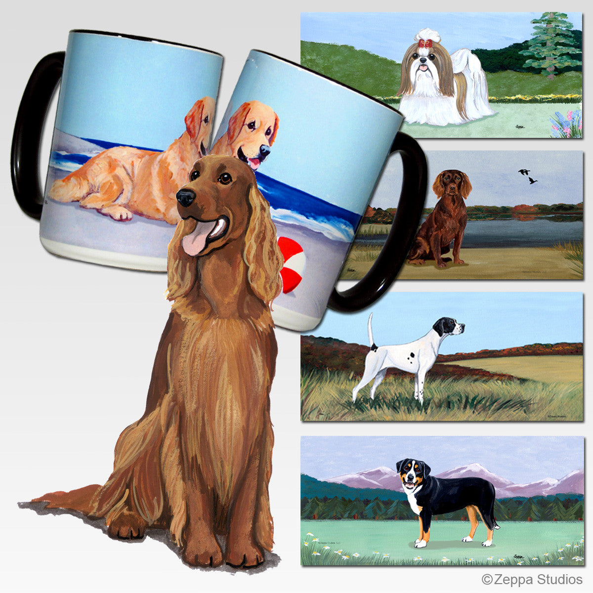 Irish Red n White Setter Scenic Mug