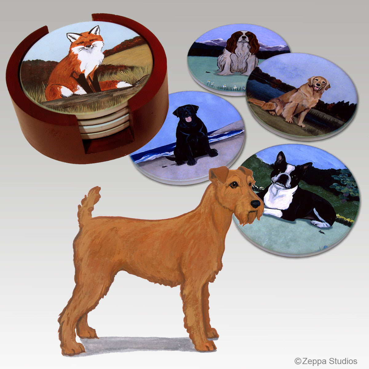 Irish Terrier Bisque Coaster Set