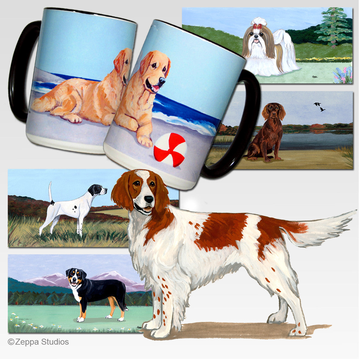 Irish Red and White Setter Scenic Mugs