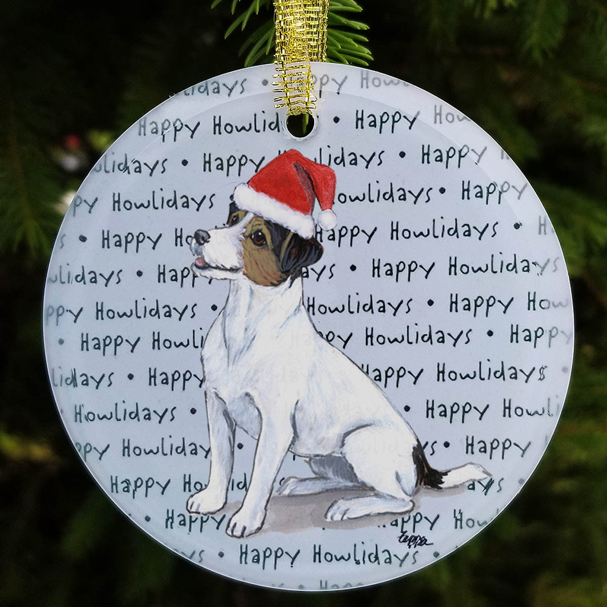 Tri Color Jack Russell Terrier Howliday Christmas Ornament