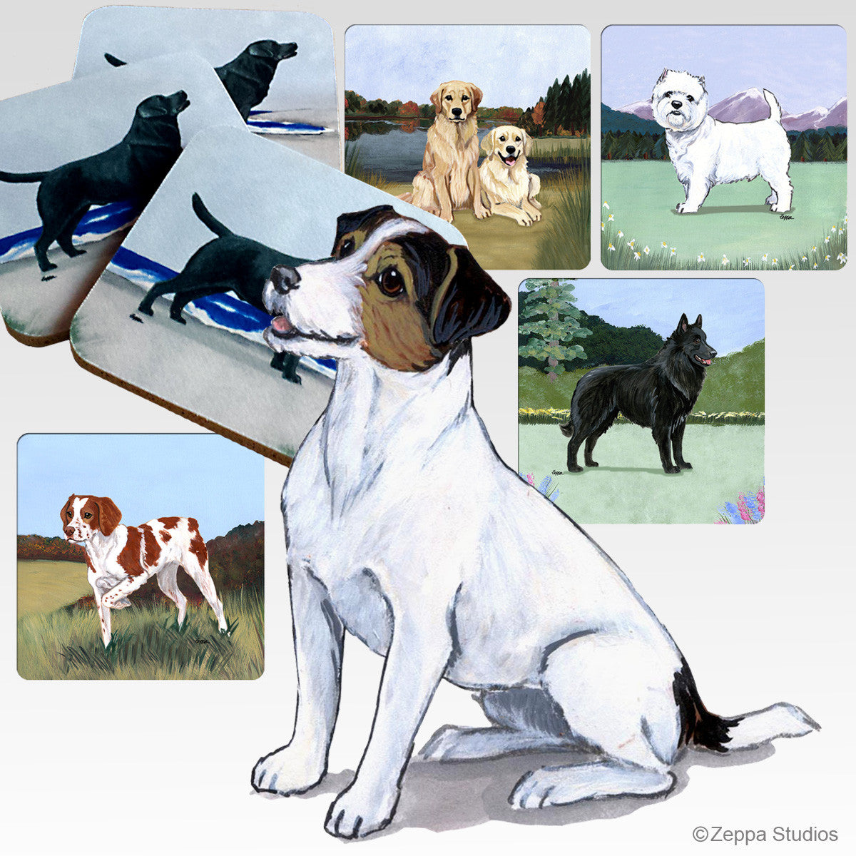 Tri Color Jack Russell Scenic Coasters