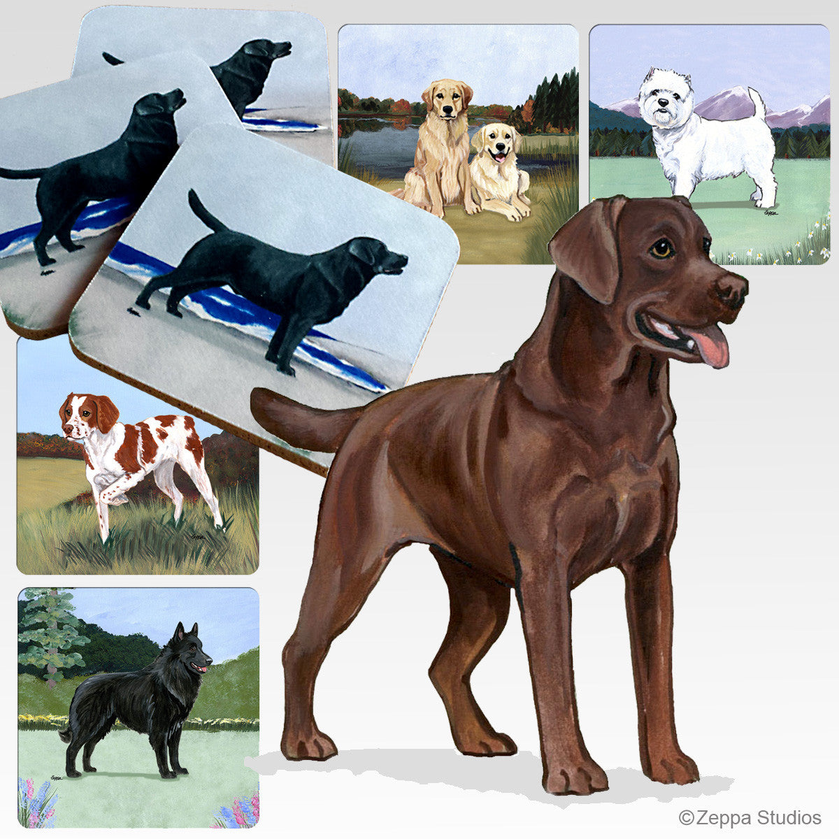 Chocolate Labrador Oval Scenic Coasters