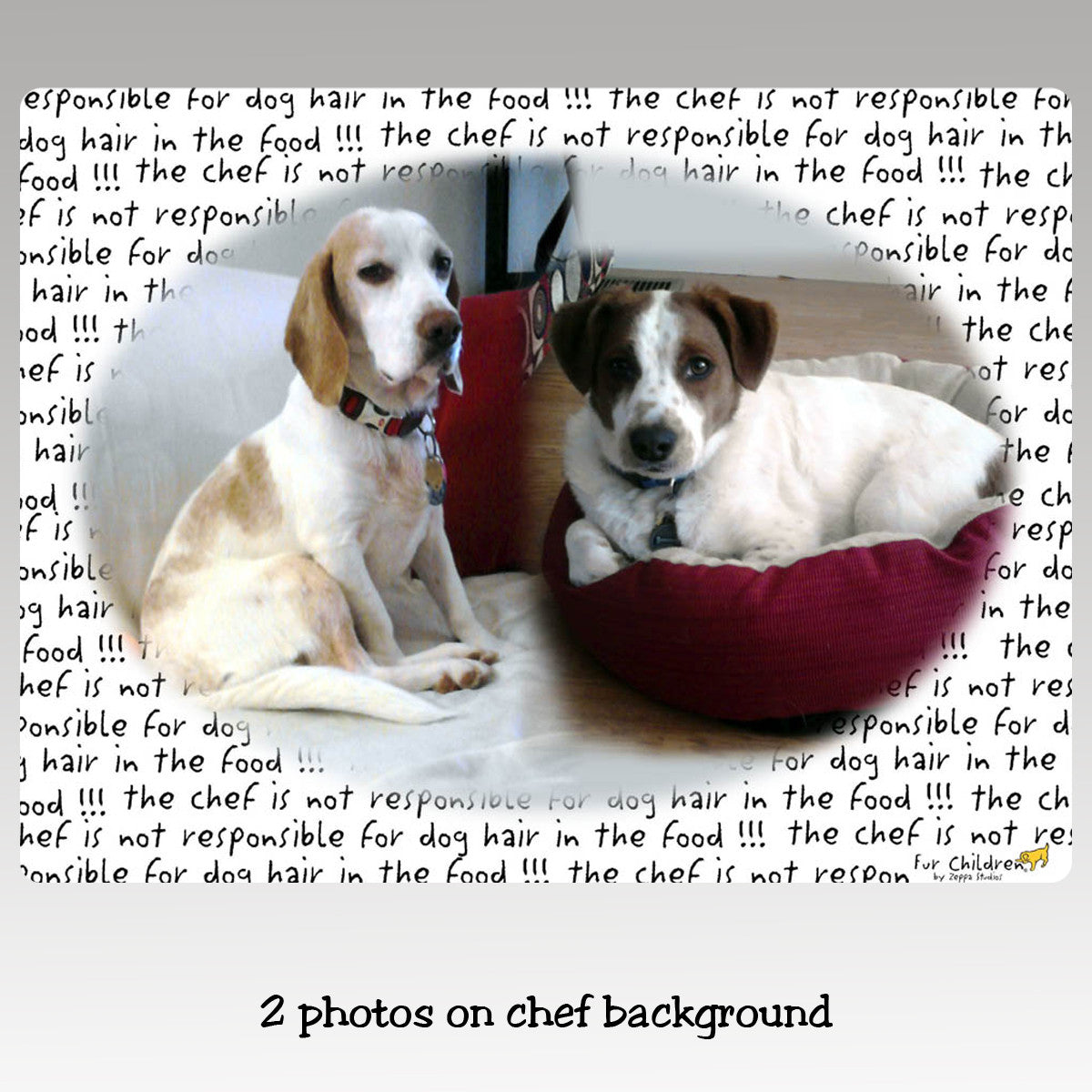 Two images merged and floated on chef background cutting board.