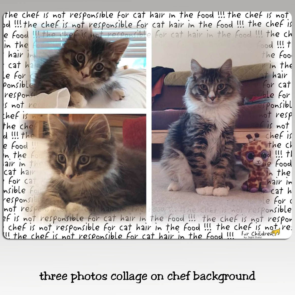 Three images combined and floated on chef background cutting board.