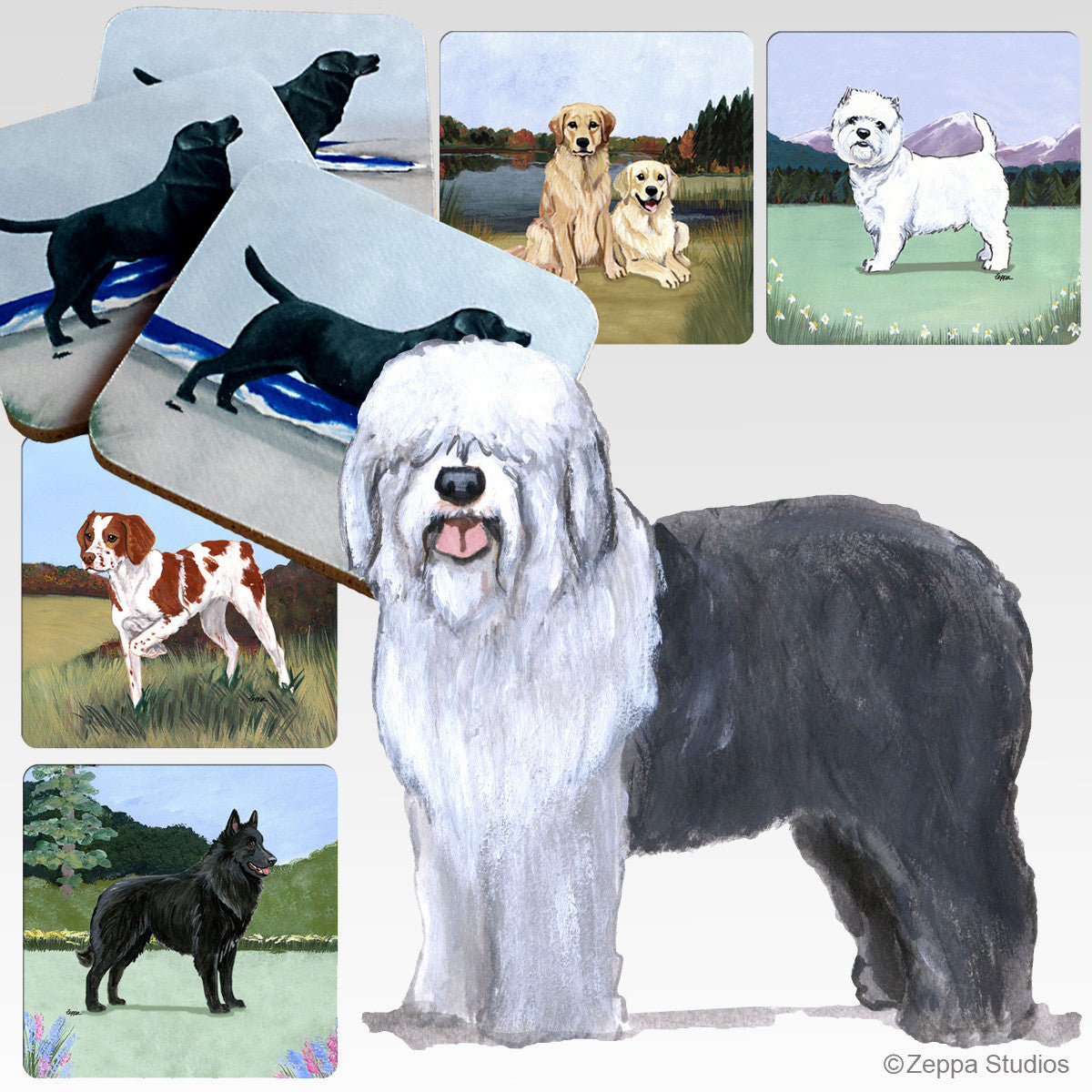 Old English Sheepdog Scenic Coasters