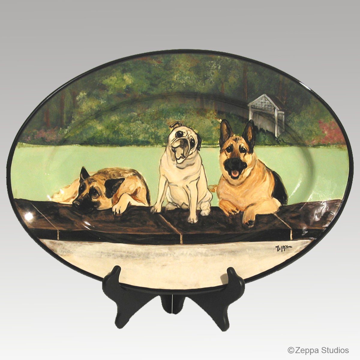 Hand Painted Gallery Style Rim Platter, Pet Portraits