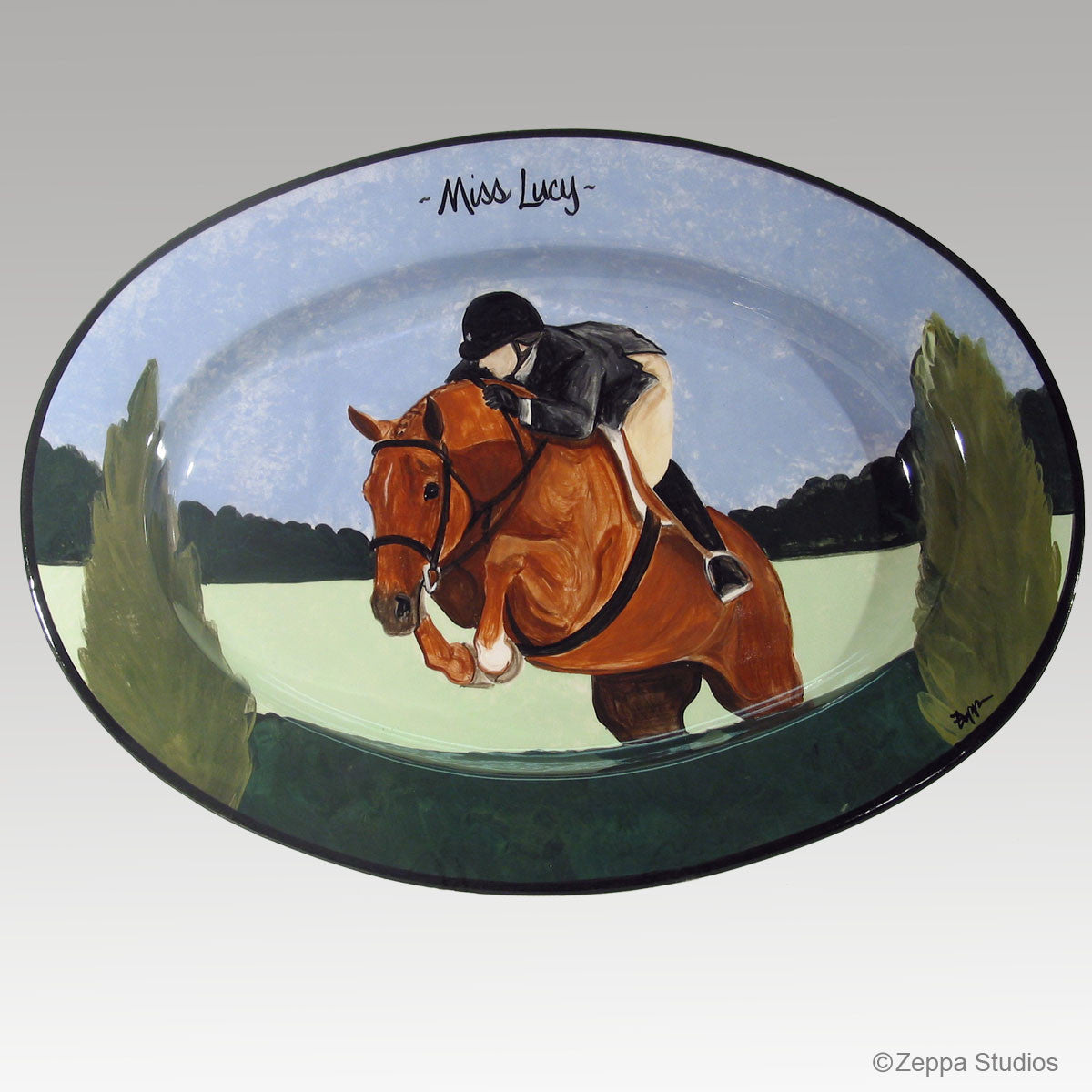 Hand Painted Gallery Style Rim Platter, Hunter Jumper